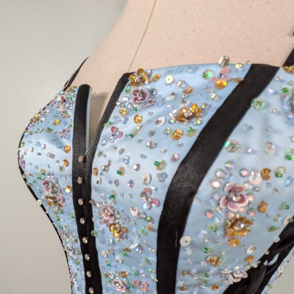 Vintage Prom Dress 2 Blue Maxi Ball Gown Y2K Fairy Princess Goth Corset Bead - Picture 3 of 16